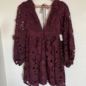 Altar'd State Floral Crochet Embroidered Overlay Mini Dress / New With Tags